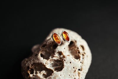 Marquise Majesty: Small Silver Earrings with Baltic Amber