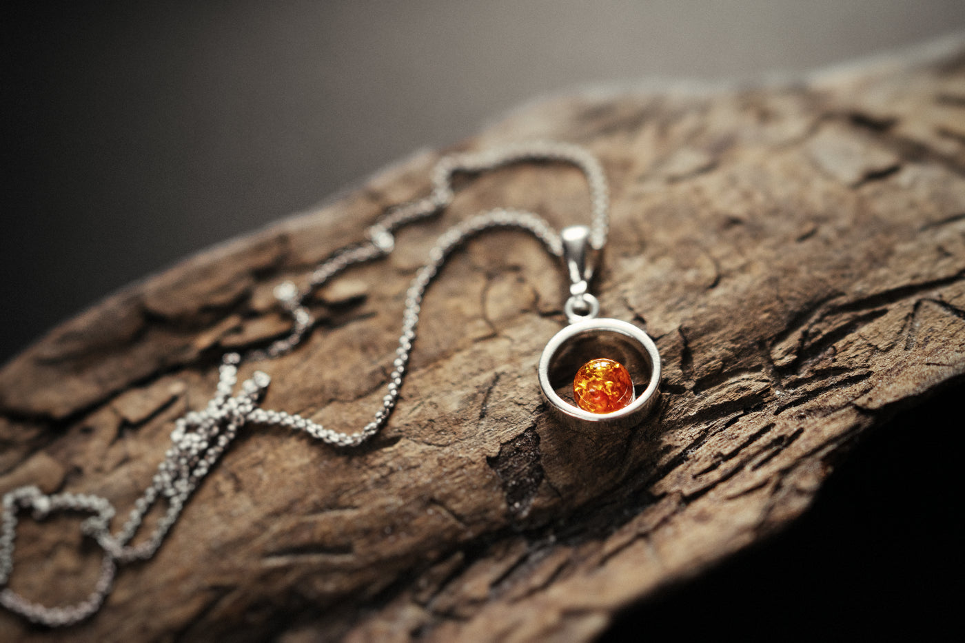 Circle of Radiance - Minimalist Silver Pendant with Baltic Amber