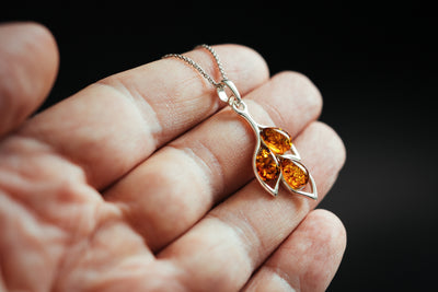 Nature's Symphony - Silver Leaf Pendant with Baltic Amber