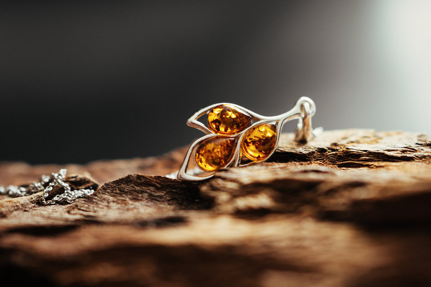 Nature's Symphony - Silver Leaf Pendant with Baltic Amber