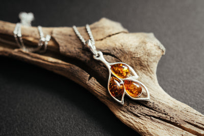 Nature's Symphony - Silver Leaf Pendant with Baltic Amber