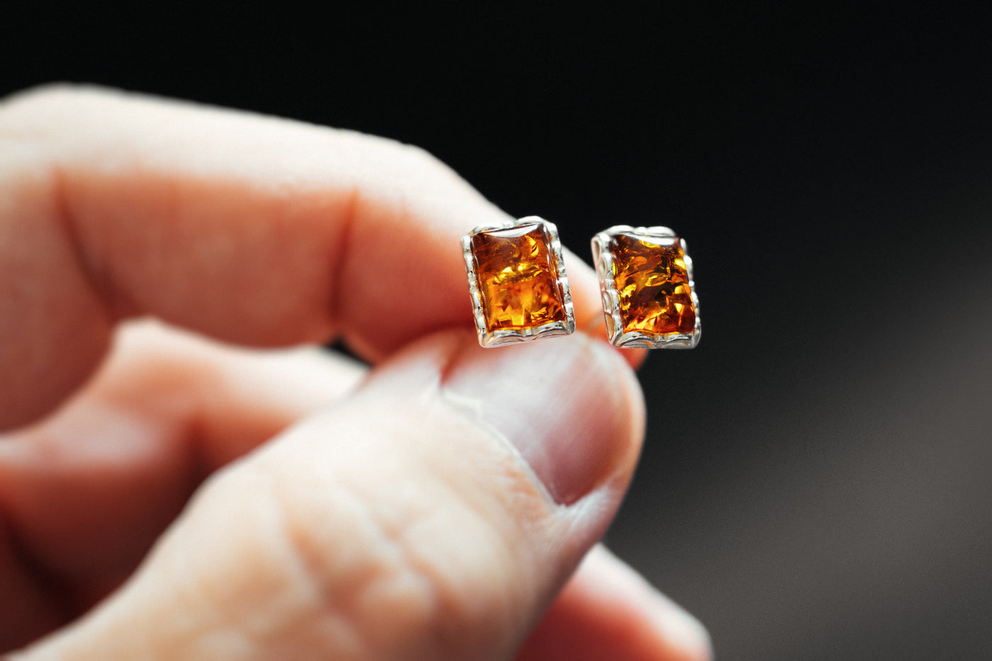Elegant Rectangular Earrings with Baltic Amber