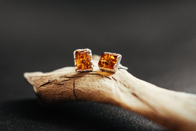 Elegant Rectangular Earrings with Baltic Amber