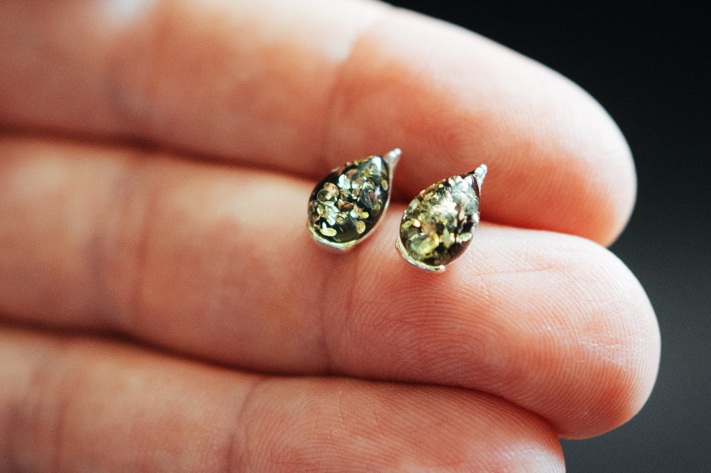 Green drop earrings.