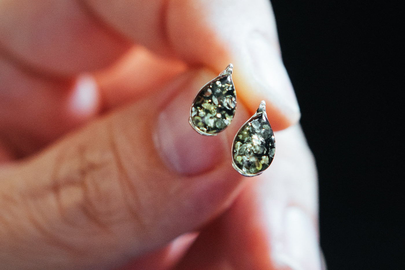 Green drop earrings.