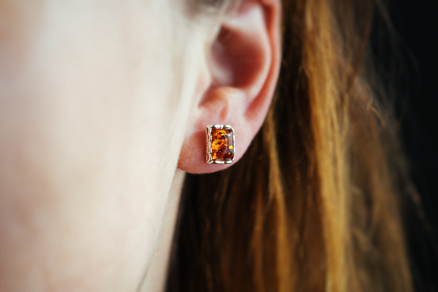 Elegant Rectangular Earrings with Baltic Amber