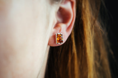 Elegant Rectangular Earrings with Baltic Amber