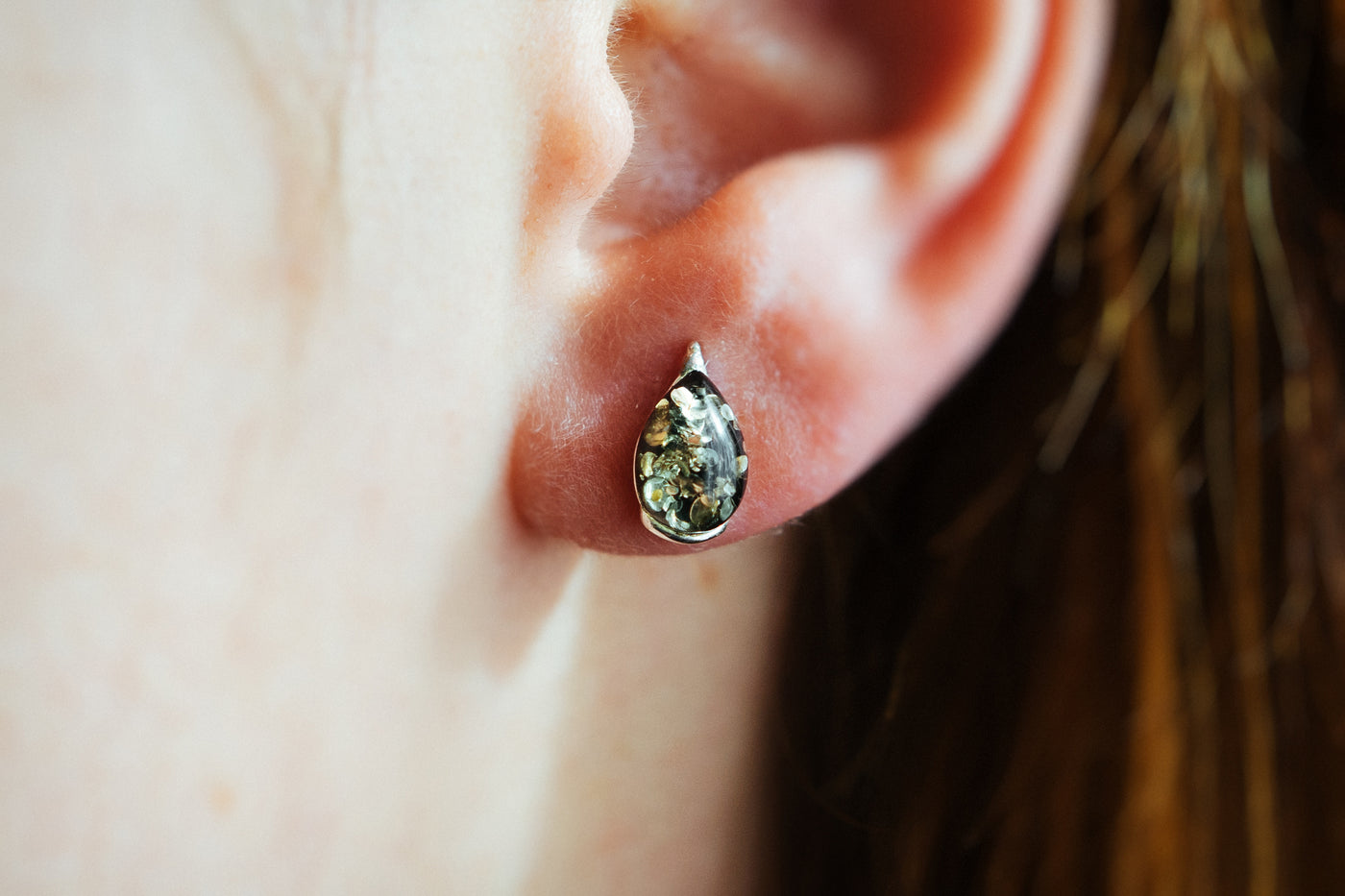 Green drop earrings.