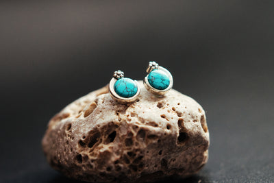Turquoise Treasures -  Small Silver Earrings with Natural Gemstone