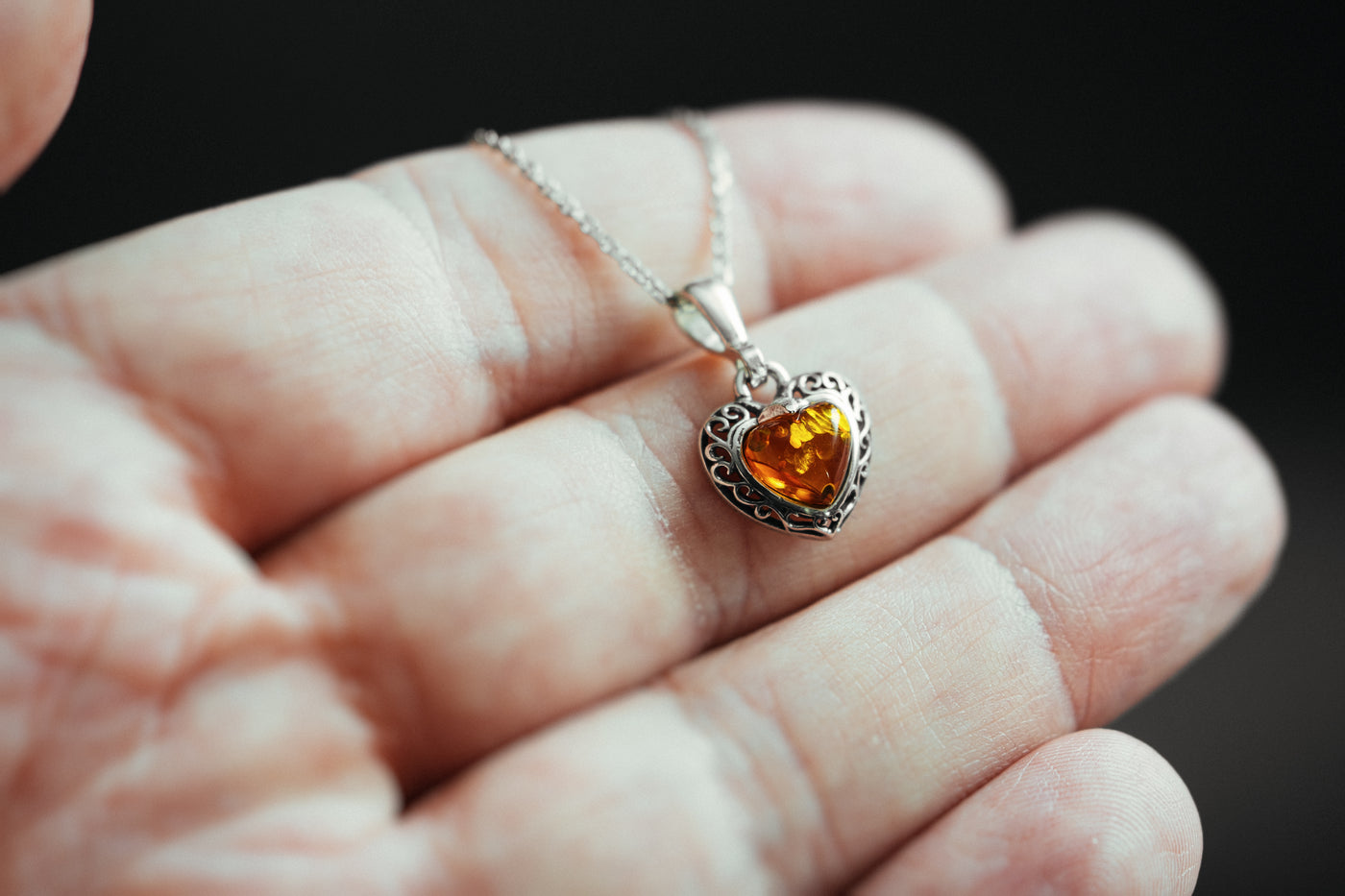 Heart of Amber - Delicate Silver Pendant with Natural Baltic Amber