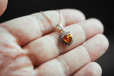 Heart of Amber - Delicate Silver Pendant with Natural Baltic Amber