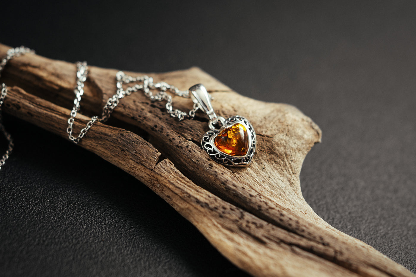 Heart of Amber - Delicate Silver Pendant with Natural Baltic Amber