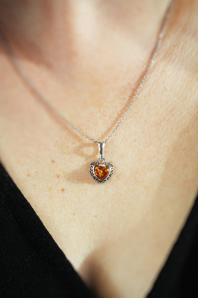 Heart of Amber - Delicate Silver Pendant with Natural Baltic Amber