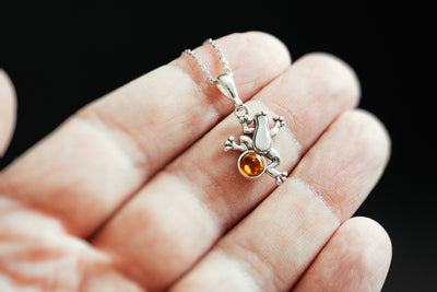 Silver Frog Pendant with Baltic Amber