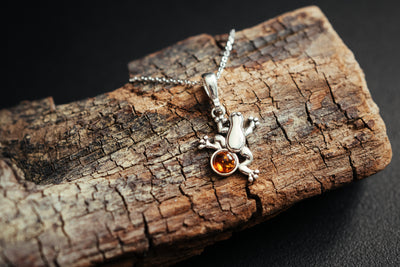 Silver Frog Pendant with Baltic Amber