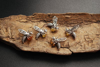 Buzzing Beauty - Silver Bee Pendant with Natural Baltic Amber
