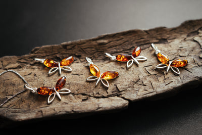 Magic Wings - Silver Dragonfly Pendant with Baltic Amber