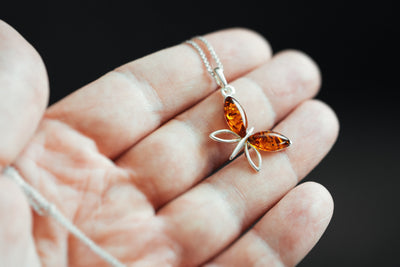 Magic Wings - Silver Dragonfly Pendant with Baltic Amber