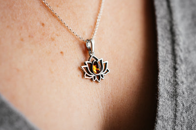 Sterling Silver Lotus Pendant with Amber