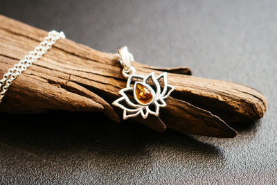 Sterling Silver Lotus Pendant with Amber