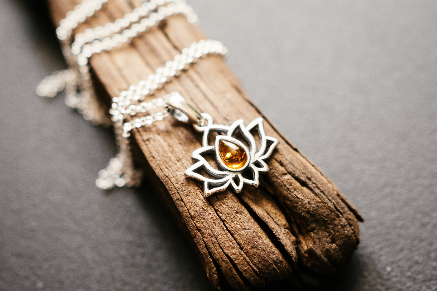 Sterling Silver Lotus Pendant with Amber