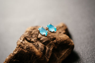 Aqua Agate Stud Earrings – Sterling Silver Marquise-Cut Blue Gemstone
