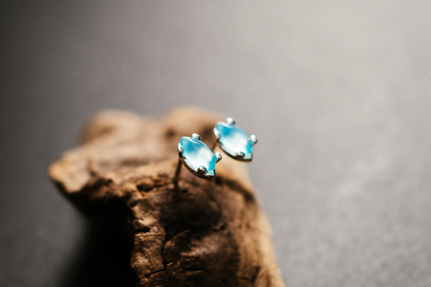Aqua Agate Stud Earrings – Sterling Silver Marquise-Cut Blue Gemstone