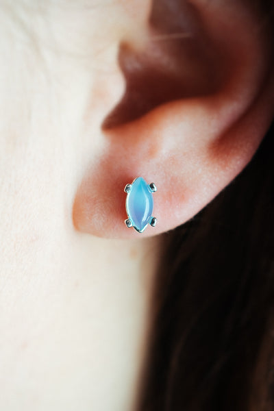 Aqua Agate Stud Earrings – Sterling Silver Marquise-Cut Blue Gemstone