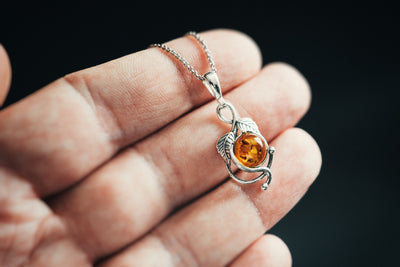 Autumn's Radiance - Silver Leaf Pendant with Baltic Amber