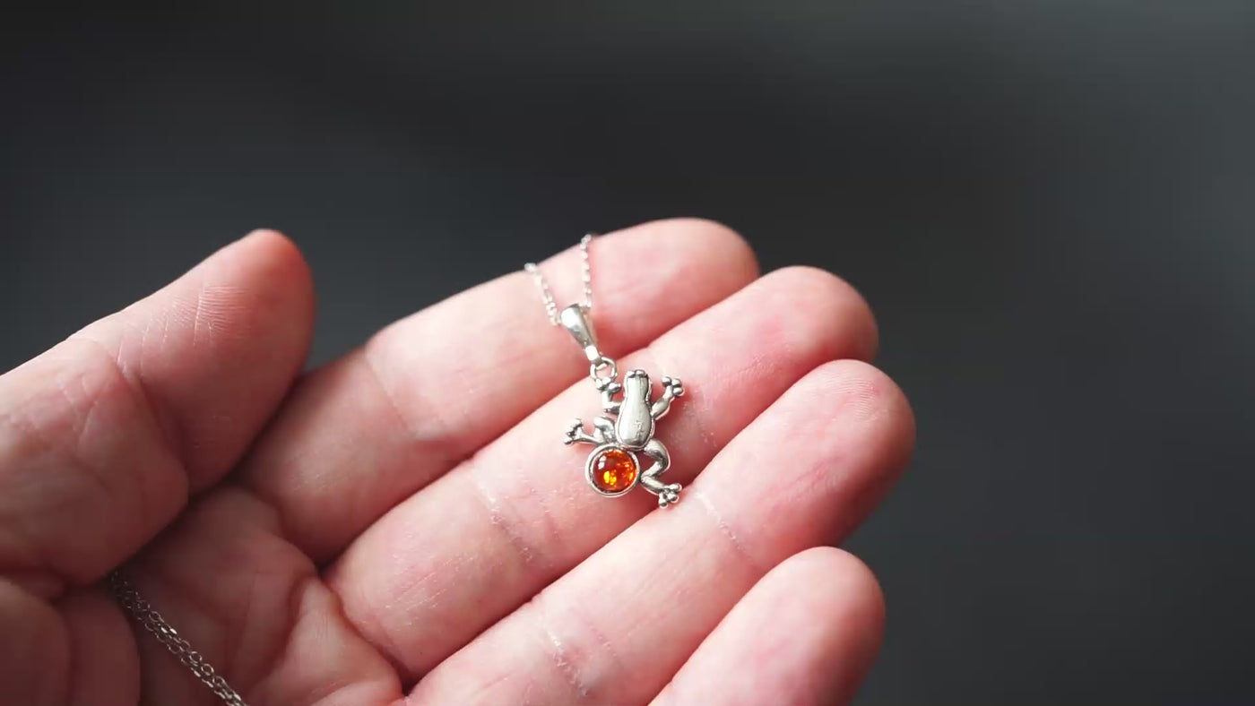 Silver Frog Pendant with Baltic Amber