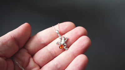 Silver Frog Pendant with Baltic Amber