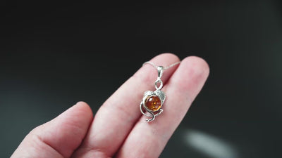 Autumn's Radiance - Silver Leaf Pendant with Baltic Amber
