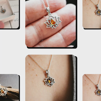 Sterling Silver Lotus Pendant with Amber