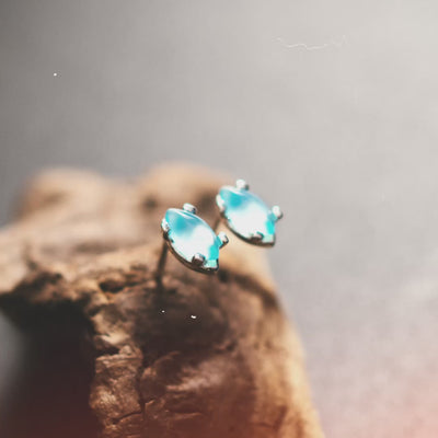 Aqua Agate Stud Earrings – Sterling Silver Marquise-Cut Blue Gemstone